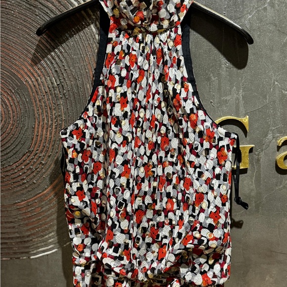 Nightway Y2K Vintage Red Black White Abstract Floral Halter Tie Waist Top 8 - Picture 6 of 7